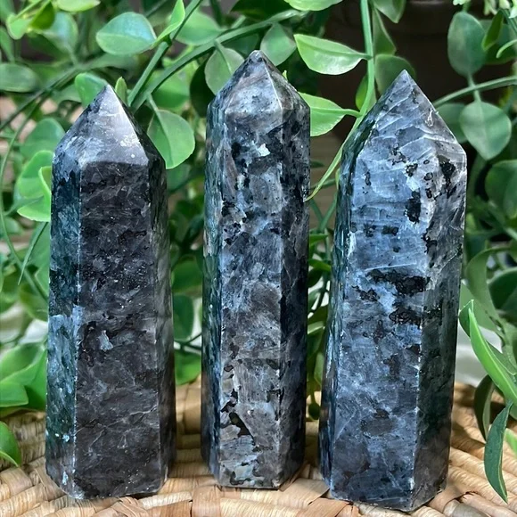 Larvikite Tower Crystal Gemstone Point Black Flash - Picture 1 of 13